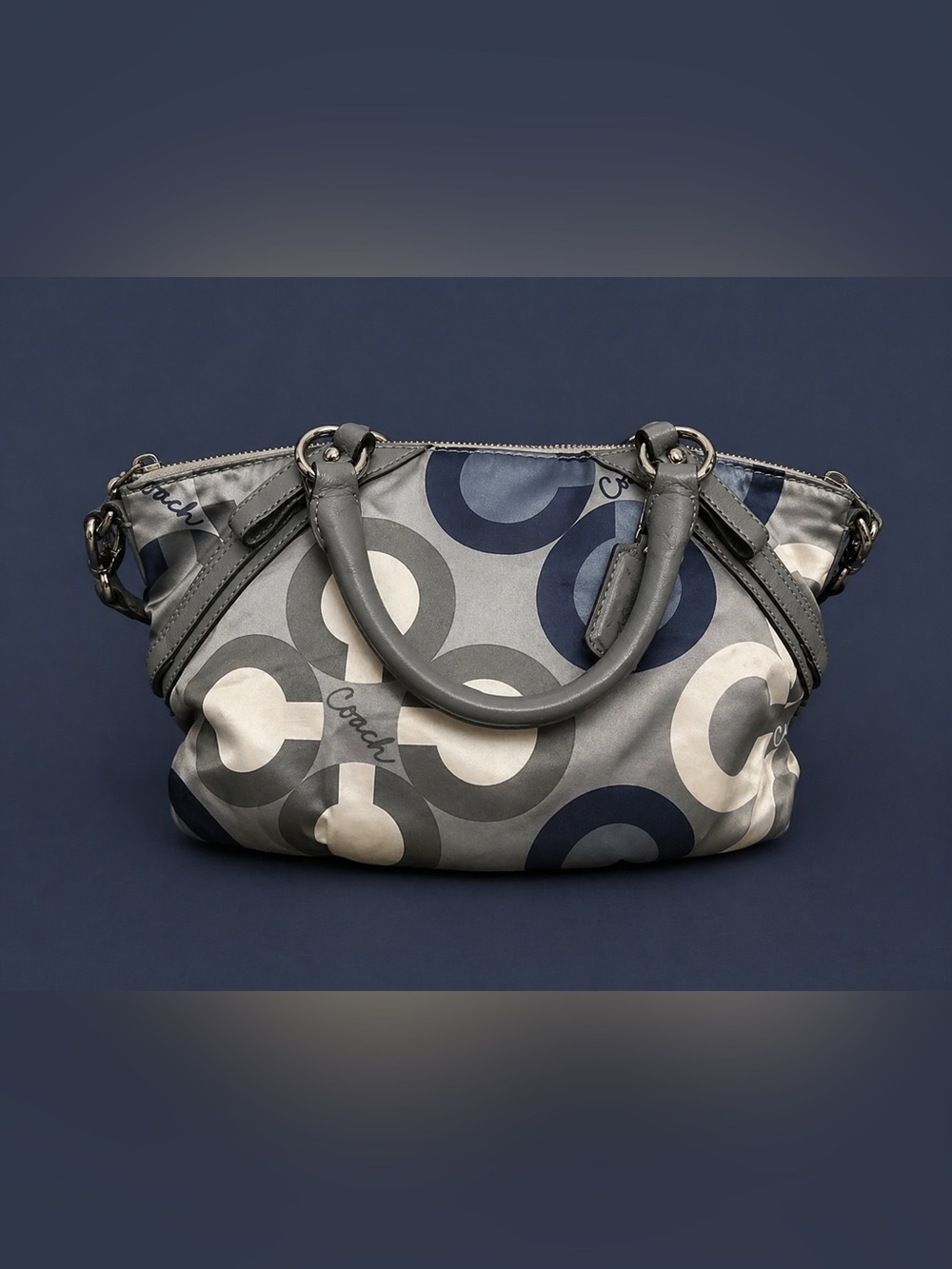 Coach 2010 Madison Sophia Satchel in Blue and Gray Clover Print WCrossbody Strap - Picture 4 of 12
